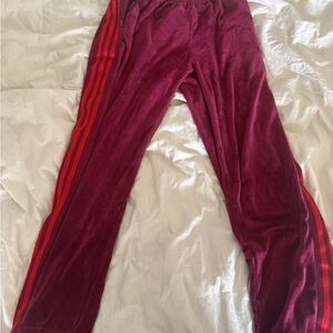 Adidas Ivy Park Velour Track Pants with Red Stripes